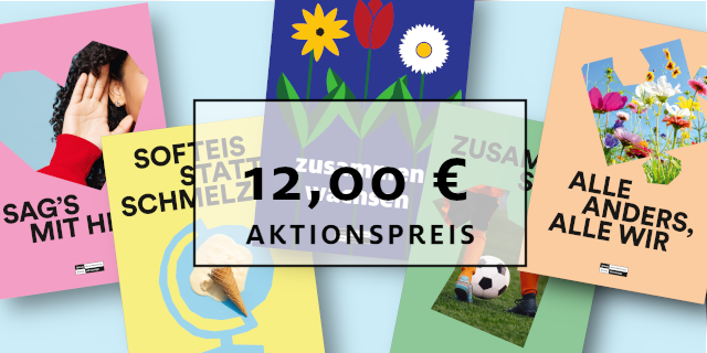 Grundschul-Aktionspaket: Plakate. Abgebildet sind alle enthaltenen Plakate und Preis von 12 €
