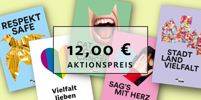 Respekt-Aktionspaket Plakate, abgebildet alle enthaltenen Plakate und Preis von 12 €